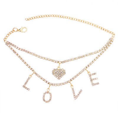 Boho Heart Ljetne narukvice za gležnjeve za žene Bling Rhinestone Tennis Chain Ljubavne narukvice za gležanj Nakit za stopala Ljetna narukvica za plažu na nozi