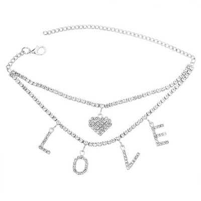 Boho Heart Ljetne narukvice za gležnjeve za žene Bling Rhinestone Tennis Chain Ljubavne narukvice za gležanj Nakit za stopala Ljetna narukvica za plažu na nozi