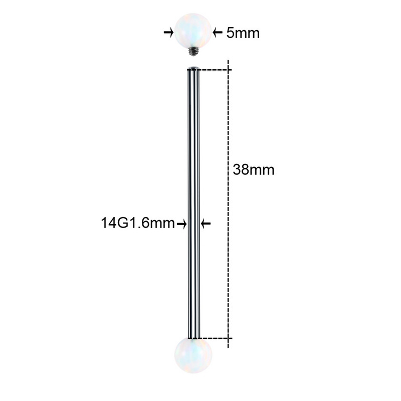 1PC G23 Titanium Opal Industrial Barbell Naušnice Piercing Duga šipka Hrskavica Scaffold Bar Piercing Helix Tragus Nakit 14G