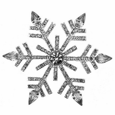 Retro pretjerani božićni broš s pahuljicom plavo srebrne boje bijeli poludragi kamen igla za ovratnik kaputa prisutna