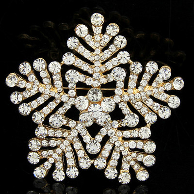 Retro pretjerani božićni broš s pahuljicom plavo srebrne boje bijeli poludragi kamen igla za ovratnik kaputa prisutna