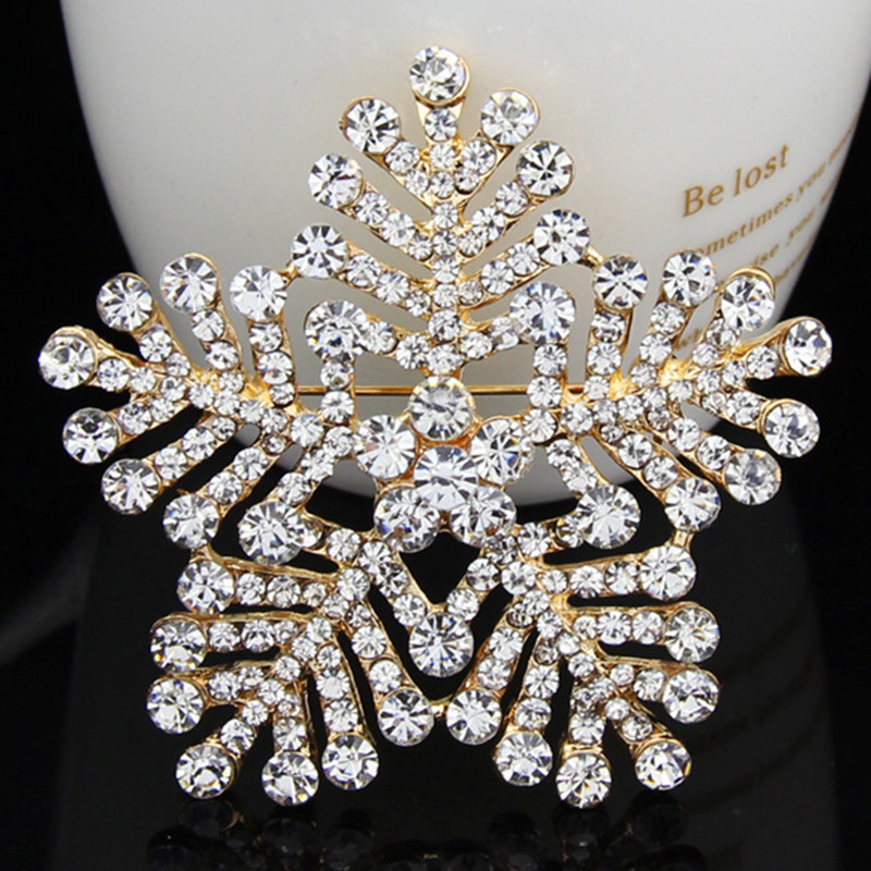 Retro pretjerani božićni broš s pahuljicom plavo srebrne boje bijeli poludragi kamen igla za ovratnik kaputa prisutna