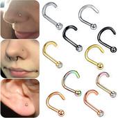 10vnt./stal G23 Titanium Gem Bone Stud Stud šnervės auskarai CZ 20G 18G Sraigtiniai auskarai Nose Pircing Nariz 6MM Kūno papuošalai