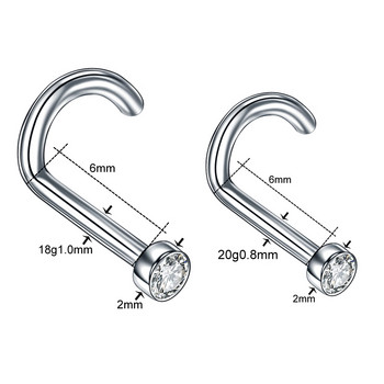 10 бр./лот G23 Титаниев скъпоценен камък от костна кост на носа Пиърсинг на ноздрите CZ 20G 18G Обеца с винтова шпилка Пирсинг на носа Nariz 6MM Бижута за тяло