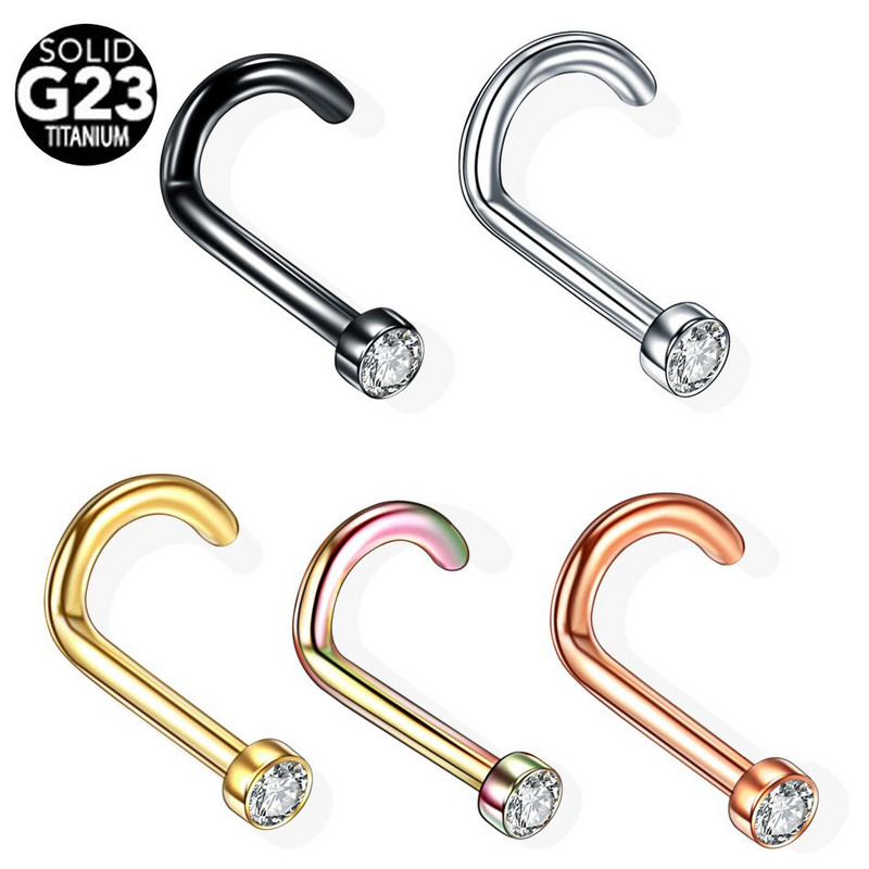 10vnt./stal G23 Titanium Gem Bone Stud Stud šnervės auskarai CZ 20G 18G Sraigtiniai auskarai Nose Pircing Nariz 6MM Kūno papuošalai