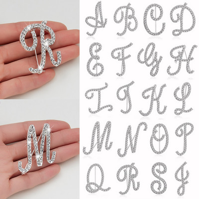 Rinhoo 1PC AZ 26 Начални букви Брошка с кристали Дамска модна украса за дрехи Чанта Чар Аксесоари