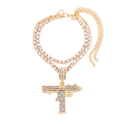 Modni UZI Gun Pistol Crystal Anklets Narukvica za žene Višeslojni lanac od vještačkih dijamanata Nakit Punk Summer Beach Anklet na nozi