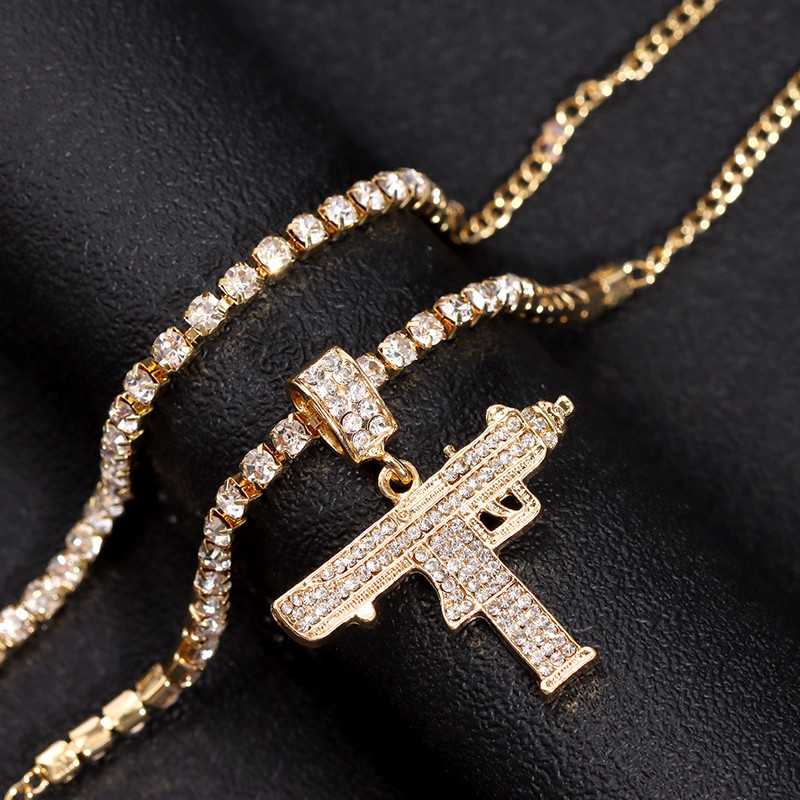 Modni UZI Gun Pistol Crystal Anklets Narukvica za žene Višeslojni lanac od vještačkih dijamanata Nakit Punk Summer Beach Anklet na nozi