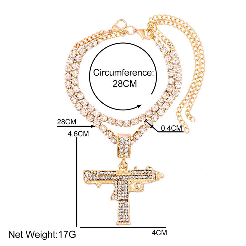 Modni UZI Gun Pistol Crystal Anklets Narukvica za žene Višeslojni lanac od vještačkih dijamanata Nakit Punk Summer Beach Anklet na nozi