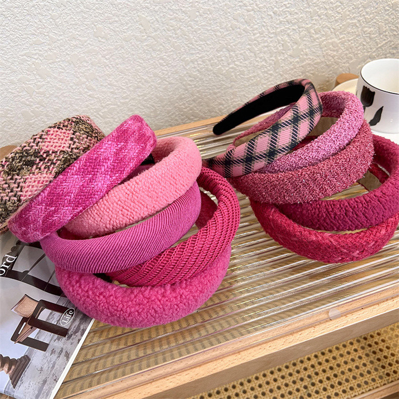 2022, la modă de iarnă, trandafir roșu dulce, bentiță de păr pentru fete, retro, tweed, tricotată, din lână, bentiță de păr cu boruri largi, în carouri, pentru femei