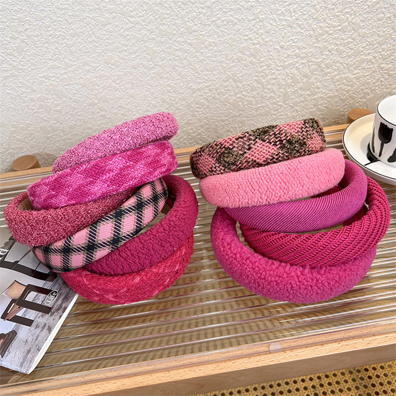 2022, la modă de iarnă, trandafir roșu dulce, bentiță de păr pentru fete, retro, tweed, tricotată, din lână, bentiță de păr cu boruri largi, în carouri, pentru femei