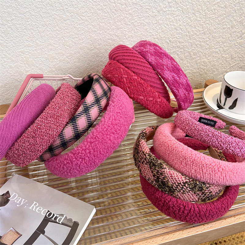 2022, la modă de iarnă, trandafir roșu dulce, bentiță de păr pentru fete, retro, tweed, tricotată, din lână, bentiță de păr cu boruri largi, în carouri, pentru femei