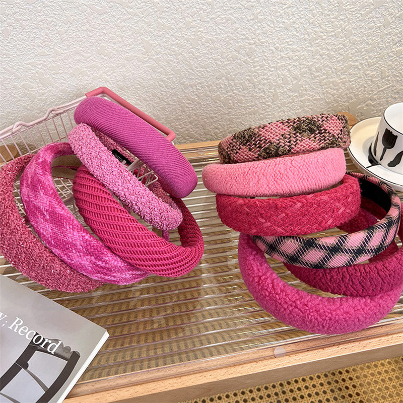 2022, la modă de iarnă, trandafir roșu dulce, bentiță de păr pentru fete, retro, tweed, tricotată, din lână, bentiță de păr cu boruri largi, în carouri, pentru femei