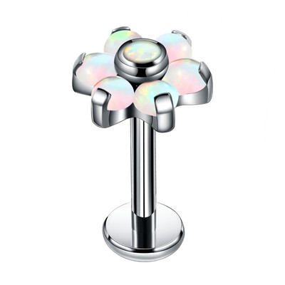1PC G23 Titanium Opal Labret Stud Prstenovi Crystal Flower Uho Tragus Naušnica Conch Piercing Dermalno sidro Nakit za piercing usana