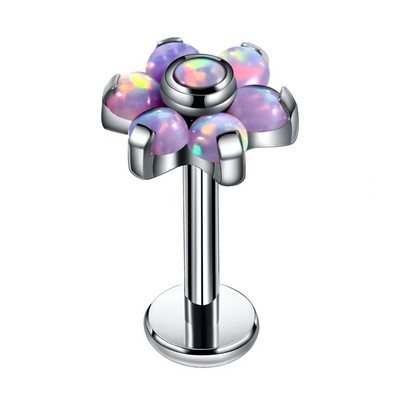 1PC G23 Titanium Opal Labret Stud Prstenovi Crystal Flower Uho Tragus Naušnica Conch Piercing Dermalno sidro Nakit za piercing usana