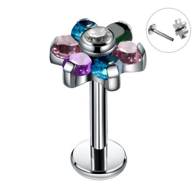 1PC G23 Titanium Opal Labret Stud Prstenovi Crystal Flower Uho Tragus Naušnica Conch Piercing Dermalno sidro Nakit za piercing usana
