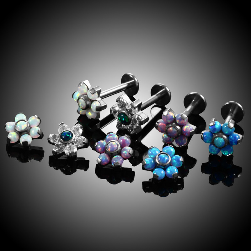 1PC G23 Titanium Opal Labret Stud Prstenovi Crystal Flower Uho Tragus Naušnica Conch Piercing Dermalno sidro Nakit za piercing usana