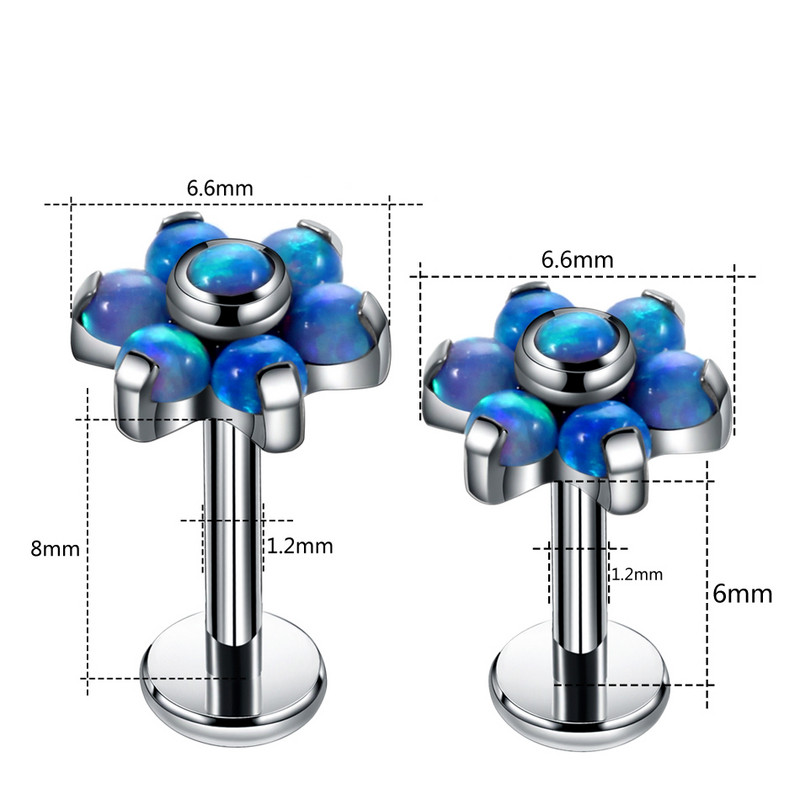 1PC G23 Titanium Opal Labret Stud Prstenovi Crystal Flower Uho Tragus Naušnica Conch Piercing Dermalno sidro Nakit za piercing usana