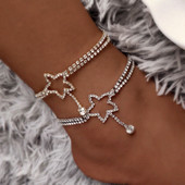Summer Beach Star Rhinestone Gležnjače Zlatno Srebrne Boje Dvoslojni Kristalni Teniski Lanac Anklet Za Ženske Narukvice Nakit