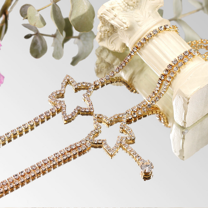 Summer Beach Star Rhinestone Gležnjače Zlatno Srebrne Boje Dvoslojni Kristalni Teniski Lanac Anklet Za Ženske Narukvice Nakit
