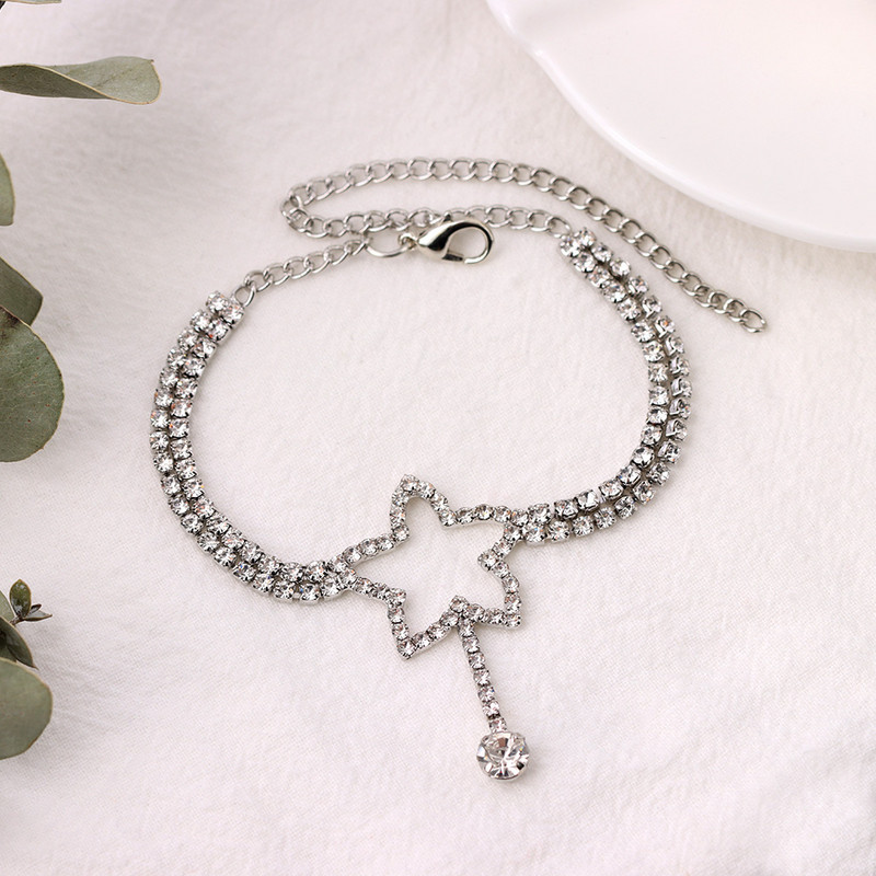 Summer Beach Star Rhinestone Gležnjače Zlatno Srebrne Boje Dvoslojni Kristalni Teniski Lanac Anklet Za Ženske Narukvice Nakit