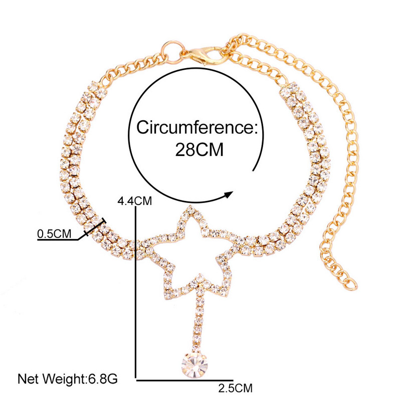 Summer Beach Star Rhinestone Gležnjače Zlatno Srebrne Boje Dvoslojni Kristalni Teniski Lanac Anklet Za Ženske Narukvice Nakit