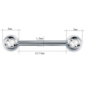 2 бр./лот G23 Титаниев пиърсинг Пръстени за щанга на езика с вътрешна резба CZ Пръстени за щанга за зърното на скъпоценен камък Пиърсинг Секси бижута