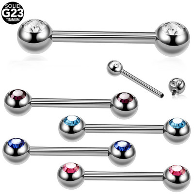 2 τμχ/παρτίδα G23 Titanium Piercing Crystal Tongue Barbell Rings Internal Thread CZ Gem Θηλή Barbell Rings Piercing Σέξι κοσμήματα