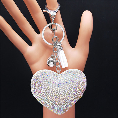 Breloc cu inimă Suporturi cu ciucuri Breloc din metal, cristal, breloc, geantă, pandantiv mașină, cadou, bijuterii, llaveros para mujer K2870S01