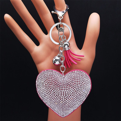 Breloc cu inimă Suporturi cu ciucuri Breloc din metal, cristal, breloc, geantă, pandantiv mașină, cadou, bijuterii, llaveros para mujer K2870S01