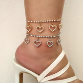 Moderna luksuzna narukvica sa gležnjačama u obliku srca sa vještačkim dijamantom, narukvica za žene, blistavi kristalni lanac, narukvica s gležnjačama, ljetne sandale za plažu na nozi, stopalu, nakit