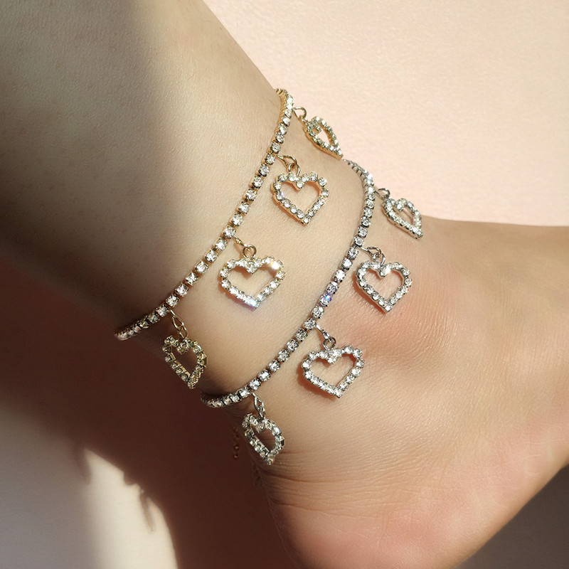 Moderna luksuzna narukvica sa gležnjačama u obliku srca sa vještačkim dijamantom, narukvica za žene, blistavi kristalni lanac, narukvica s gležnjačama, ljetne sandale za plažu na nozi, stopalu, nakit