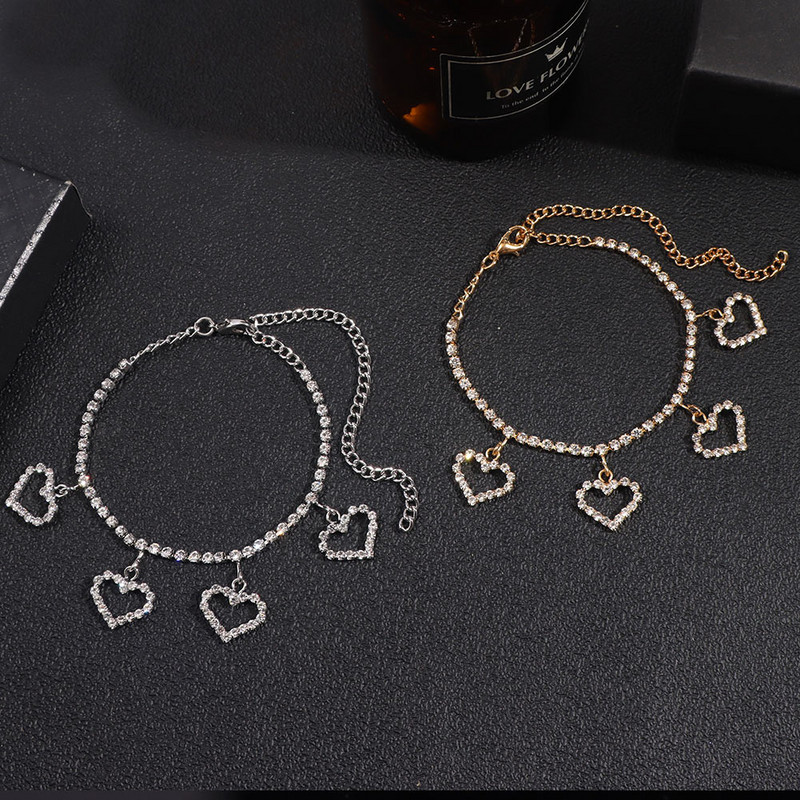 Moderna luksuzna narukvica sa gležnjačama u obliku srca sa vještačkim dijamantom, narukvica za žene, blistavi kristalni lanac, narukvica s gležnjačama, ljetne sandale za plažu na nozi, stopalu, nakit