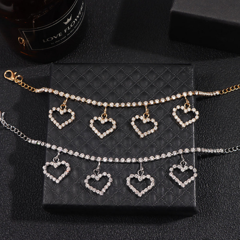 Moderna luksuzna narukvica sa gležnjačama u obliku srca sa vještačkim dijamantom, narukvica za žene, blistavi kristalni lanac, narukvica s gležnjačama, ljetne sandale za plažu na nozi, stopalu, nakit