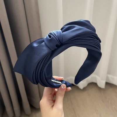 Korejska vrhunska svijetla luksuzna dvoslojna mašna ženska traka za glavu retro temperamenta Satenska traka za glavu širokog oboda Ukosnice za žene