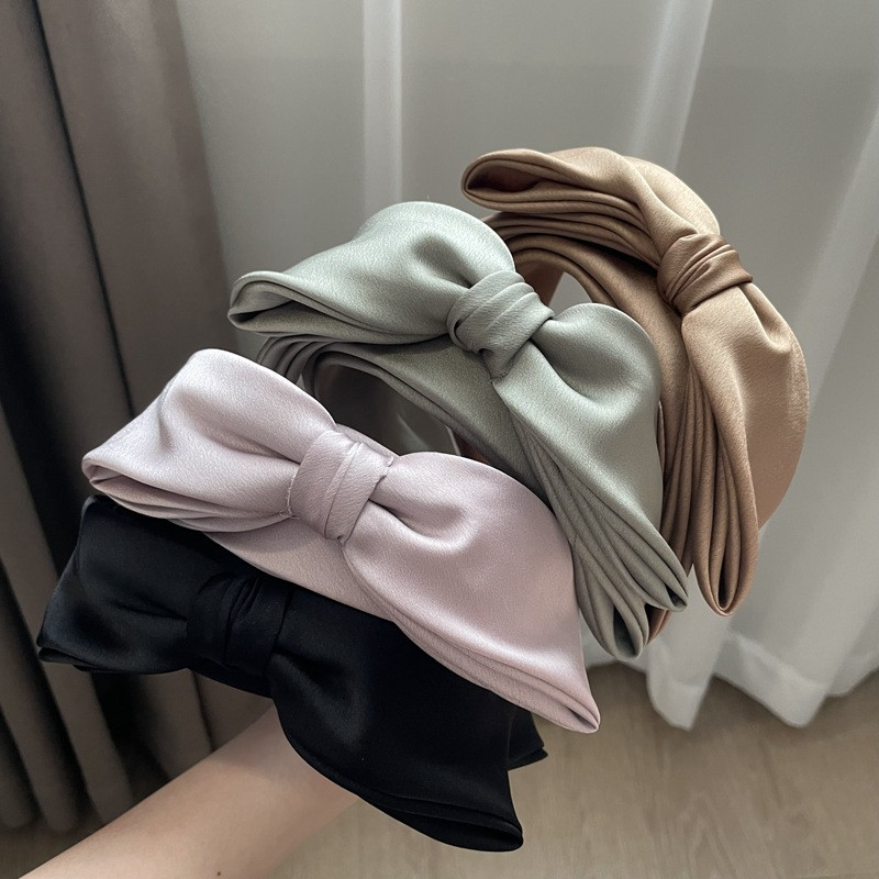 Korejska vrhunska svijetla luksuzna dvoslojna mašna ženska traka za glavu retro temperamenta Satenska traka za glavu širokog oboda Ukosnice za žene