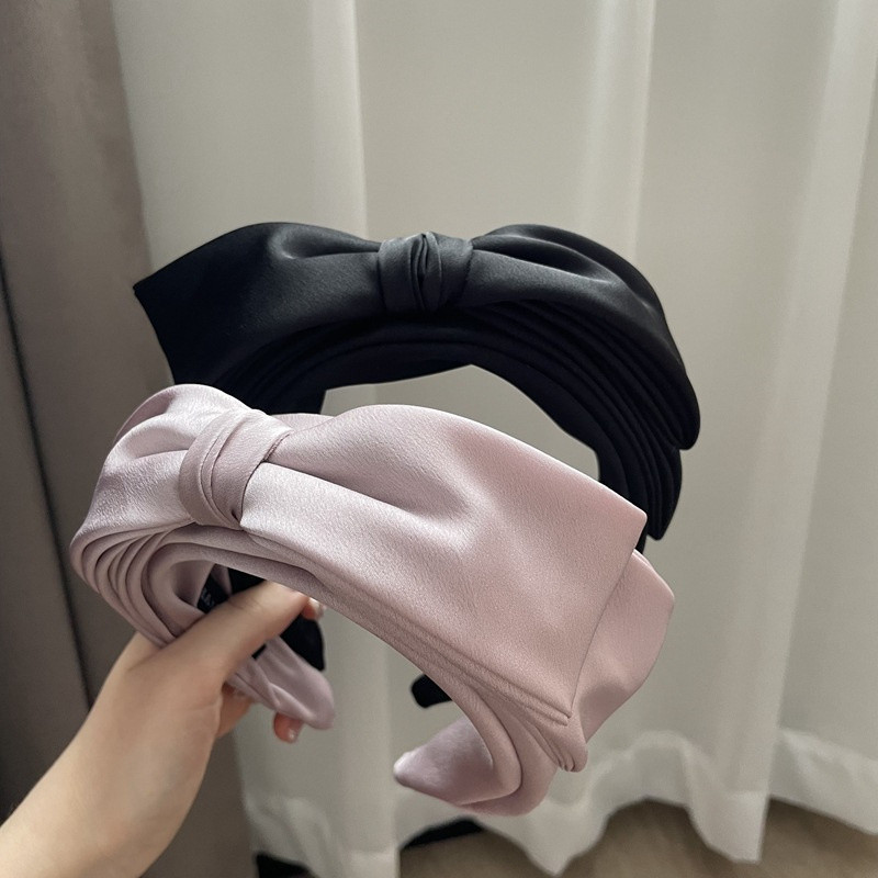 Korejska vrhunska svijetla luksuzna dvoslojna mašna ženska traka za glavu retro temperamenta Satenska traka za glavu širokog oboda Ukosnice za žene