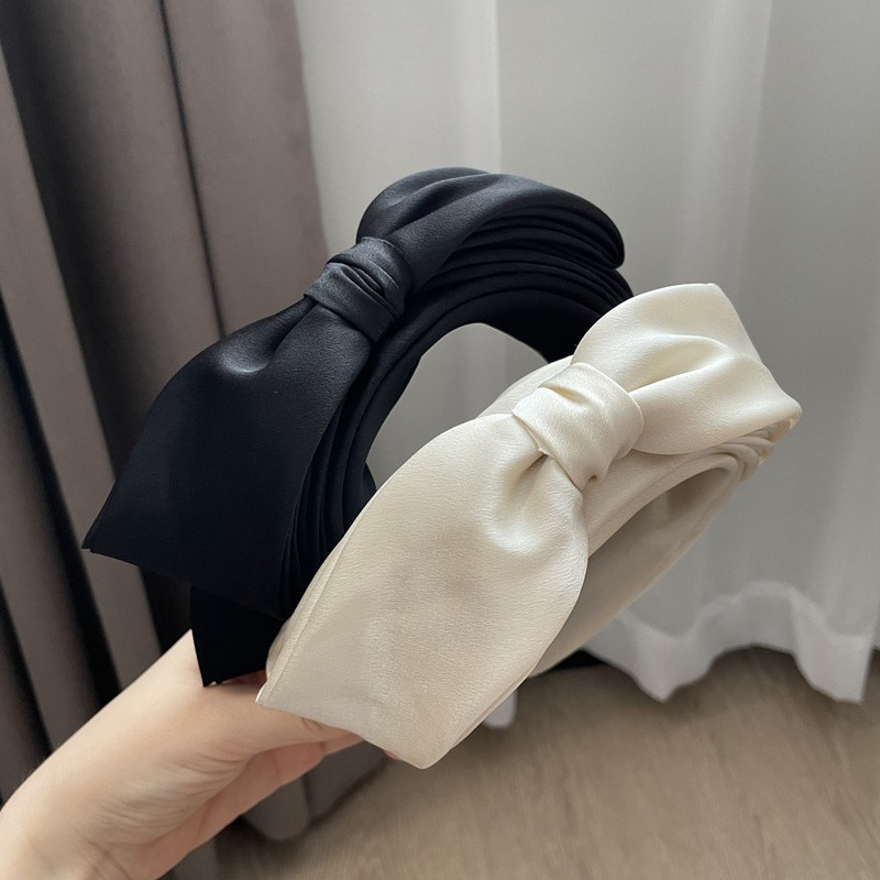 Korejska vrhunska svijetla luksuzna dvoslojna mašna ženska traka za glavu retro temperamenta Satenska traka za glavu širokog oboda Ukosnice za žene