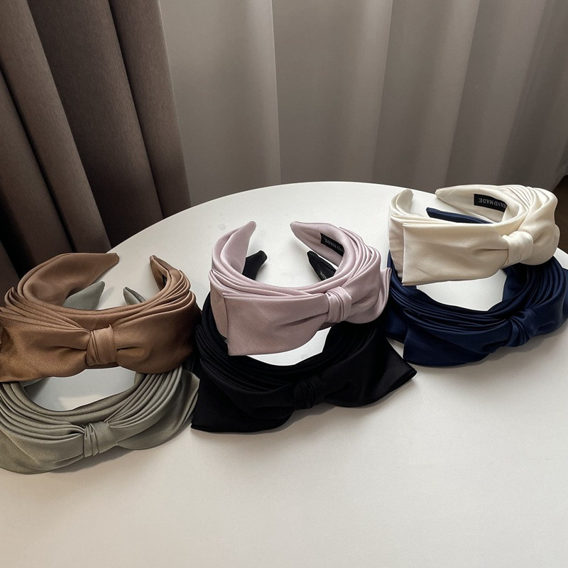 Korejska vrhunska svijetla luksuzna dvoslojna mašna ženska traka za glavu retro temperamenta Satenska traka za glavu širokog oboda Ukosnice za žene