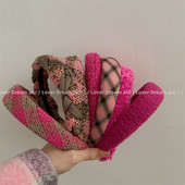 2022 m. Korėjos mados rožių rožinė languota megzta plaukų juosta Mergaičių miela pliušinė kempinė plaukų juosta galvos apdangalas Moterų plaukų aksesuarai