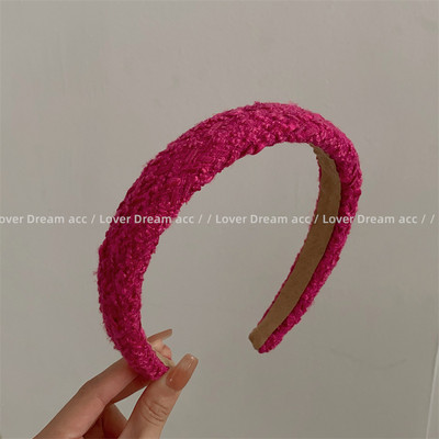 2022 m. Korėjos mados rožių rožinė languota megzta plaukų juosta Mergaičių miela pliušinė kempinė plaukų juosta galvos apdangalas Moterų plaukų aksesuarai