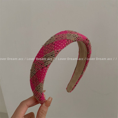 2022 m. Korėjos mados rožių rožinė languota megzta plaukų juosta Mergaičių miela pliušinė kempinė plaukų juosta galvos apdangalas Moterų plaukų aksesuarai