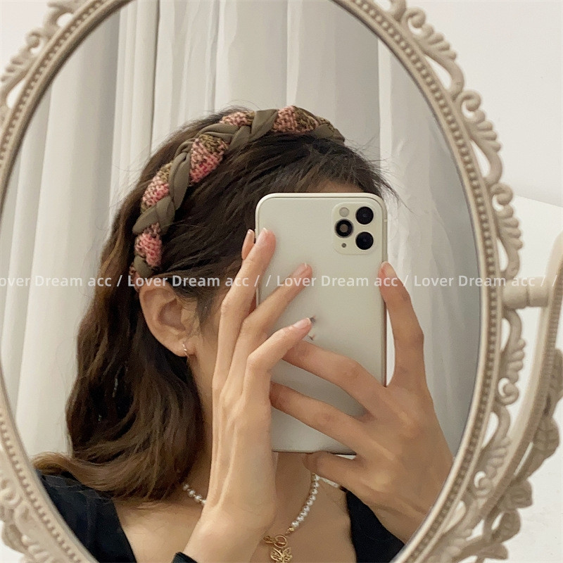 2022 m. Korėjos mados rožių rožinė languota megzta plaukų juosta Mergaičių miela pliušinė kempinė plaukų juosta galvos apdangalas Moterų plaukų aksesuarai