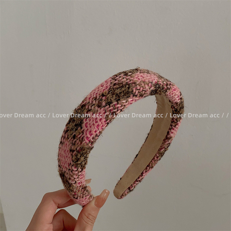 2022 m. Korėjos mados rožių rožinė languota megzta plaukų juosta Mergaičių miela pliušinė kempinė plaukų juosta galvos apdangalas Moterų plaukų aksesuarai