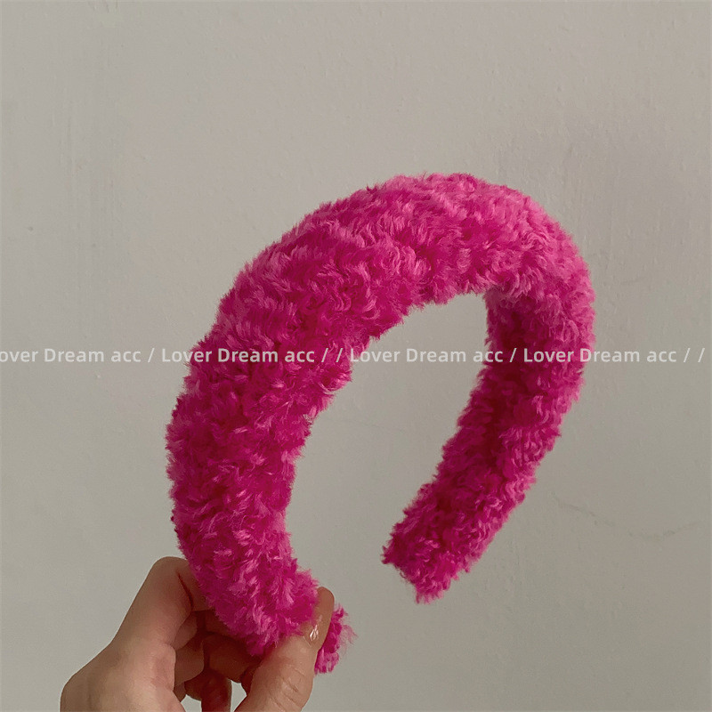 2022 m. Korėjos mados rožių rožinė languota megzta plaukų juosta Mergaičių miela pliušinė kempinė plaukų juosta galvos apdangalas Moterų plaukų aksesuarai