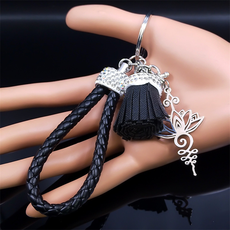 Yoga Lotus privjesak od nehrđajućeg čelika za žene/muškarce Srebrna boja čakra simbol cvijet držač ključeva dodaci budizam nakit