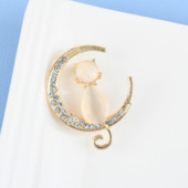 Kalnų krištolinio akmens opalinis akmuo Moon katės sagės segtukas moterims Mielas kačiukas Gyvūnas krištolinis korsažas sagės Drabužiai Aksesuarai Dovana