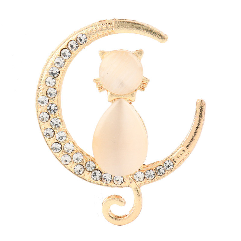 Kalnų krištolinio akmens opalinis akmuo Moon katės sagės segtukas moterims Mielas kačiukas Gyvūnas krištolinis korsažas sagės Drabužiai Aksesuarai Dovana