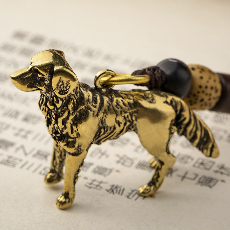 Alamă solidă breloc câine drăguț pandantiv lucrat manual frânghie țesute fidelitate animale lanț cheie agățat șnur bijuterii prieteni breloc cadouri