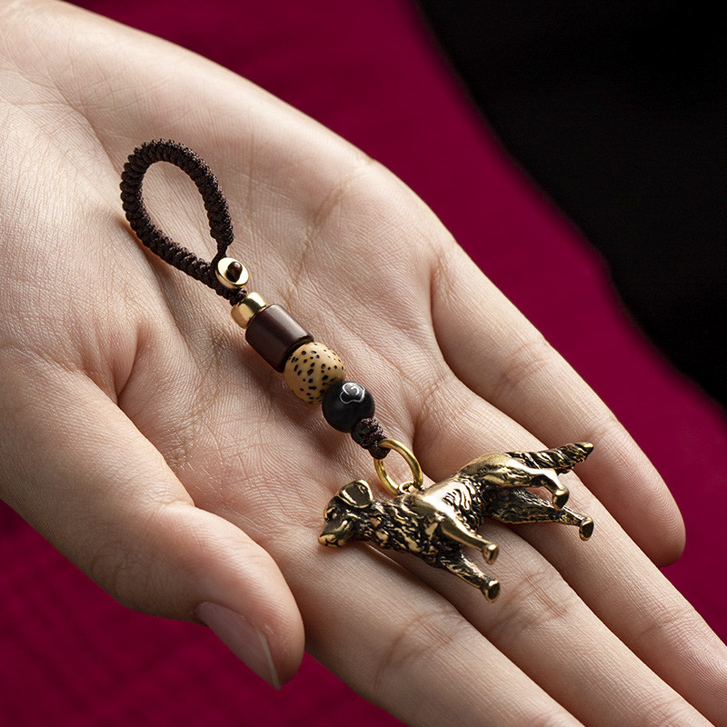 Alamă solidă breloc câine drăguț pandantiv lucrat manual frânghie țesute fidelitate animale lanț cheie agățat șnur bijuterii prieteni breloc cadouri